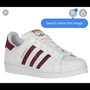 Adidas Superstar white/maroon/gold shoes